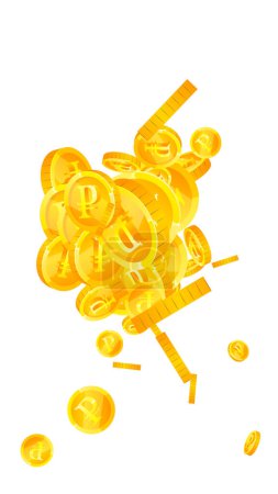 Russian ruble coins falling. Scattered gold RUB coins. Russia money. Great business success concept. Vector illustration.