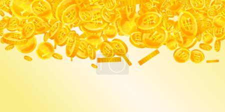 Illustration for Korean won coins falling. Scattered gold WON coins. Korea money. Global financial crisis concept. Wide vector illustration. - Royalty Free Image