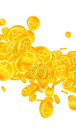 Illustration for Korean won coins falling. Scattered gold WON coins. Korea money. Global financial crisis concept. Vector illustration. - Royalty Free Image