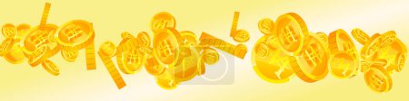 Illustration for Korean won coins falling. Scattered gold WON coins. Korea money. Jackpot wealth or success concept. Panoramic vector illustration. - Royalty Free Image