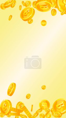 Thai baht coins falling. Gold scattered THB coins. Thailand money. Jackpot wealth or success concept. Vector illustration.