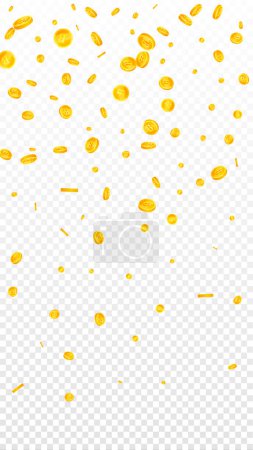 Thai baht coins falling. Gold scattered THB coins. Thailand money. Global financial crisis concept. Vector illustration.