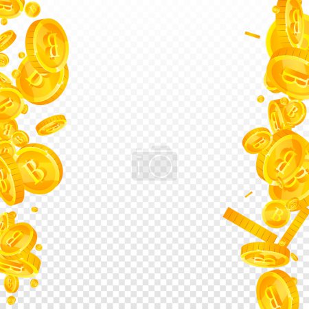 Thai baht coins falling. Gold scattered THB coins. Thailand money. Global financial crisis concept. Square vector illustration.