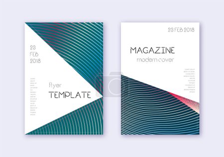 Triangle cover design template set. Red white blue abstract lines on dark background. Indelible cover design. Original catalog, poster, book template etc.