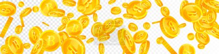 Thai baht coins falling. Gold scattered THB coins. Thailand money. Great business success concept. Panoramic vector illustration.