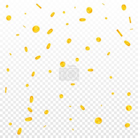 Russian ruble coins falling. Scattered gold RUB coins. Russia money. Global financial crisis concept. Square vector illustration.