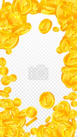 Indian rupee coins falling. Scattered gold INR coins. India money. Global financial crisis concept. Vector illustration.