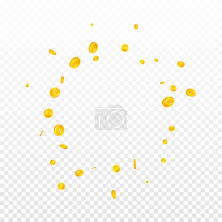 Thai baht coins falling. Gold scattered THB coins. Thailand money. Great business success concept. Square vector illustration.