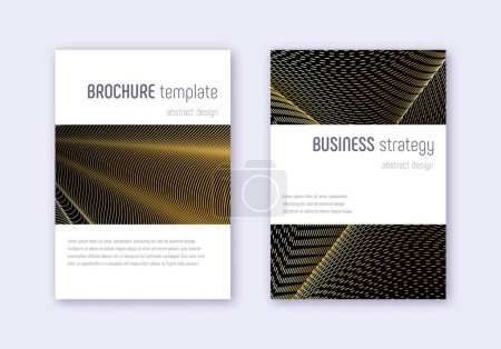 Minimalistic cover design template set. Gold abstract lines on black background. Emotional cover design. Delightful catalog, poster, book template etc.