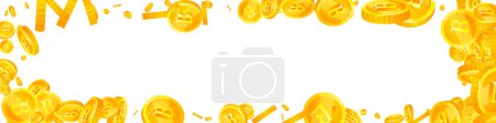 Thai baht coins falling. Gold scattered THB coins. Thailand money. Jackpot wealth or success concept. Panoramic vector illustration.