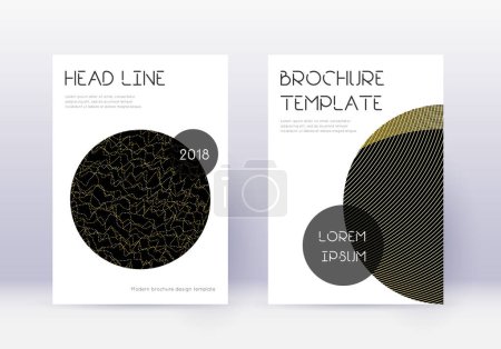 Trendy cover design template set. Gold abstract lines on black background. Flawless cover design. Magnetic catalog, poster, book template etc.