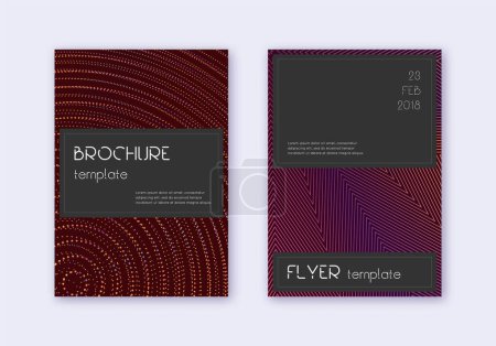 Black cover design template set. Orange abstract lines on wine red background. Admirable cover design. Positive catalog, poster, book template etc.