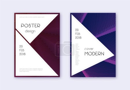 Illustration for Stylish cover design template set. Violet abstract lines on dark background. Fascinating cover design. Lively catalog, poster, book template etc. - Royalty Free Image