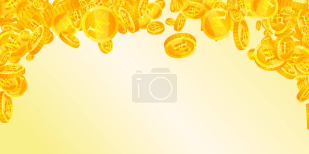 Illustration for Korean won coins falling. Scattered gold WON coins. Korea money. Great business success concept. Wide vector illustration. - Royalty Free Image