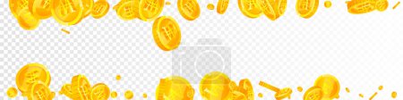 Illustration for Korean won coins falling. Scattered gold WON coins. Korea money. Great business success concept. Panoramic vector illustration. - Royalty Free Image