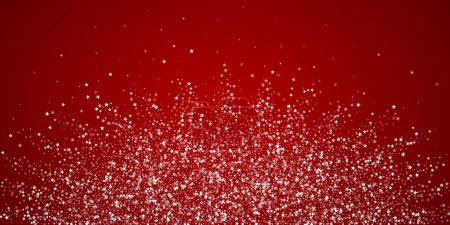 Tomber flocons de neige fond de Noël. Subtils flocons de neige volant et étoiles sur fond rouge de Noël. Superbes flocons de neige tombant superposés. Illustration vectorielle large.