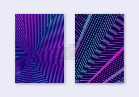 Cover design template set. Abstract lines modern brochure layout. Neon vibrant halftone gradients on dark blue background. Unequaled brochure, catalog, poster, book etc.