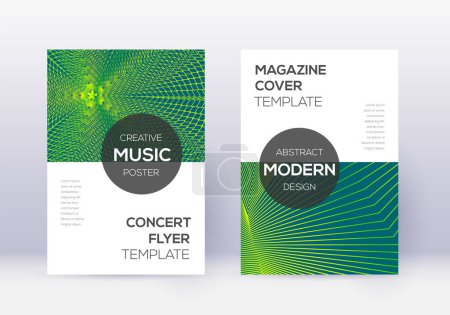 Illustration for Modern cover design template set. Green abstract lines on dark background. Exceptional cover design. Posh catalog, poster, book template etc. - Royalty Free Image