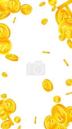Russian ruble coins falling. Scattered gold RUB coins. Russia money. Global financial crisis concept. Vector illustration.