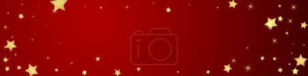 Magic stars vector overlay.  Gold stars scattered around randomly, falling down, floating.  Chaotic dreamy childish overlay template. Vector fairytale  on red background.