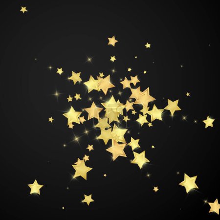 Magic stars vector overlay.  Gold stars scattered around randomly, falling down, floating.  Chaotic dreamy childish overlay template. Miraculous starry night vector  on black background.