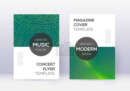 Modern cover design template set. Green abstract lines on dark background. Exceptional cover design. Pleasant catalog, poster, book template etc.