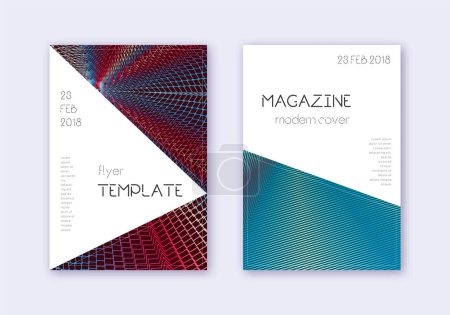 Triangle cover design template set. Red white blue abstract lines on dark background. Indelible cover design. Positive catalog, poster, book template etc.