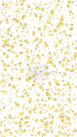 Magische Sterne Vektor-Overlay. Goldsterne verstreuten sich zufällig, fielen herunter und schwebten. Chaotisch verträumte, kindliche Overlay-Vorlage. Magischer Cartoon-Nachthimmel auf weißem Hintergrund.