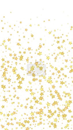 Superposition vectorielle d'étoiles magiques. Des étoiles d'or éparpillées au hasard, tombant, flottant. Modèle de superposition enfantine rêveuse chaotique. Ciel nocturne de dessin animé magique sur fond blanc.