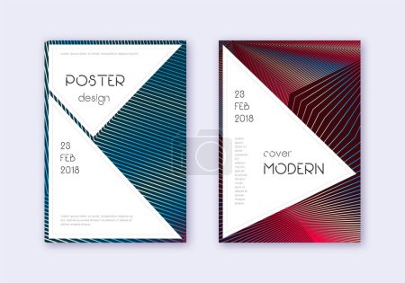 Illustration for Stylish cover design template set. Red white blue abstract lines on dark background. Fascinating cover design. Elegant catalog, poster, book template etc. - Royalty Free Image
