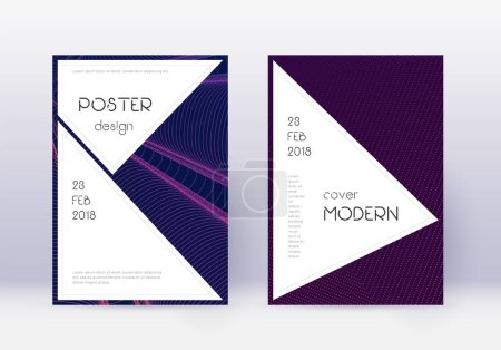 Illustration for Stylish cover design template set. Violet abstract lines on dark background. Fascinating cover design. Optimal catalog, poster, book template etc. - Royalty Free Image