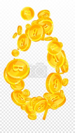 Thai baht coins falling. Gold scattered THB coins. Thailand money. Global financial crisis concept. Vector illustration.