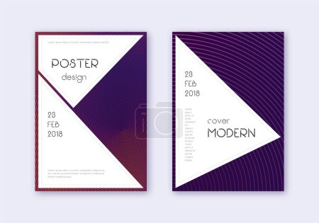 Illustration for Stylish cover design template set. Violet abstract lines on dark background. Fascinating cover design. Popular catalog, poster, book template etc. - Royalty Free Image