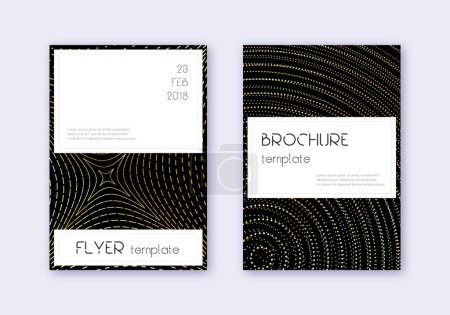 Illustration for Stylish cover design template set. Gold abstract lines on black background. Fascinating cover design. Sightly catalog, poster, book template etc. - Royalty Free Image