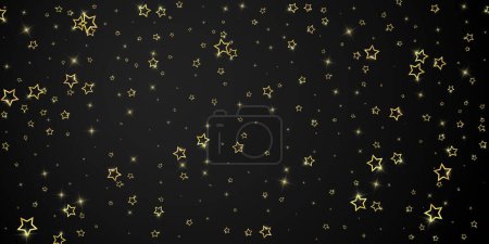 Des étoiles scintillantes éparpillées au hasard, volant, tombant, flottant. Concept de célébration de Noël. Illustration vectorielle des étoiles festives sur fond noir.