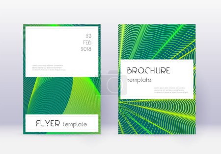 Stylish cover design template set. Green abstract lines on dark background. Favorable cover design. Perfect catalog, poster, book template etc.
