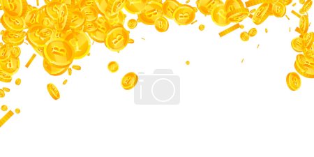 Thai baht coins falling. Gold scattered THB coins. Thailand money. Global financial crisis concept. Wide vector illustration.