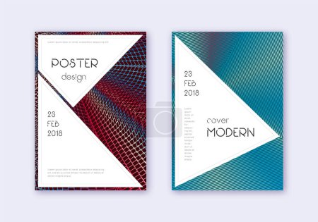 Illustration for Stylish cover design template set. Red white blue abstract lines on dark background. Fascinating cover design. Fabulous catalog, poster, book template etc. - Royalty Free Image