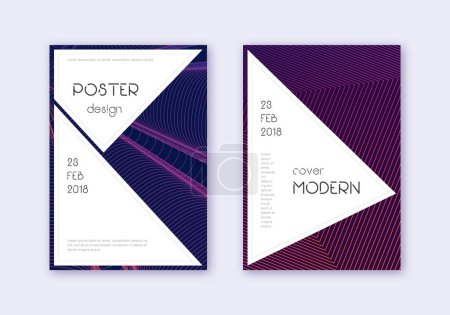 Illustration for Stylish cover design template set. Violet abstract lines on dark background. Fascinating cover design. Indelible catalog, poster, book template etc. - Royalty Free Image