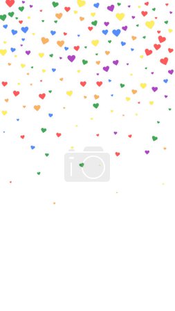 Flying hearts for valentine's day.  Rainbow colored scattered hearts. LGBT valentine card.  Beautiful flying hearts vector illustration.