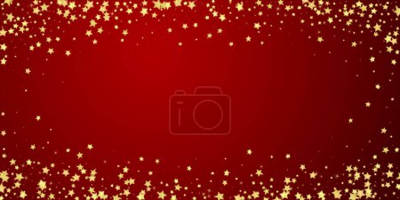 Magic stars vector overlay.  Gold stars scattered around randomly, falling down, floating.  Chaotic dreamy childish overlay template. on red background.