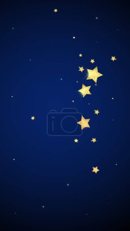 Magic stars vector overlay.  Gold stars scattered around randomly, falling down, floating.  Chaotic dreamy childish overlay template. Vector fairytale  on dark blue background.