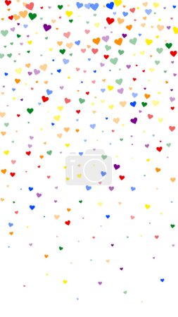 Heart confetti valentine overlay.  Rainbow colored scattered hearts. LGBT valentine card.  Joyfull heart confetti vector illustration