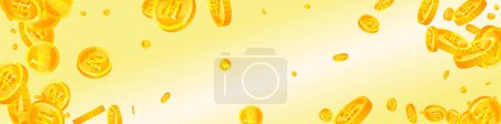 Illustration for Korean won coins falling. Scattered gold WON coins. Korea money. Jackpot wealth or success concept. Panoramic vector illustration. - Royalty Free Image