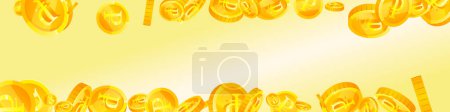 Russian ruble coins falling. Scattered gold RUB coins. Russia money. Great business success concept. Panoramic vector illustration.