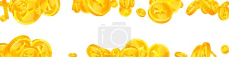 Japanische Yen-Münzen fallen. Verstreute Goldmünzen JPY. Japan Geld. Jackpot Reichtum oder Erfolgskonzept. Panoramavektorillustration.