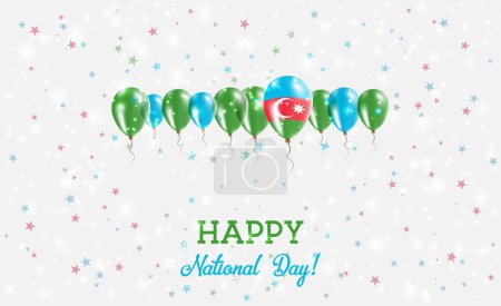 Azerbaijan Independence Day Sparkling Patriotic Poster. Row of Balloons in Colors of the Azerbaijani Flag. Greeting Card with National Flags, Confetti and Stars.