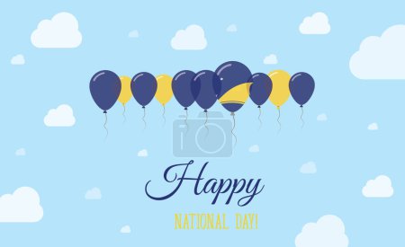 Tokelau Independence Day Funkelndes patriotisches Plakat. Reihe von Luftballons in den Farben der Tokelauan-Flagge. Grußkarte mit Nationalflaggen, blauem Himmel und Wolken.