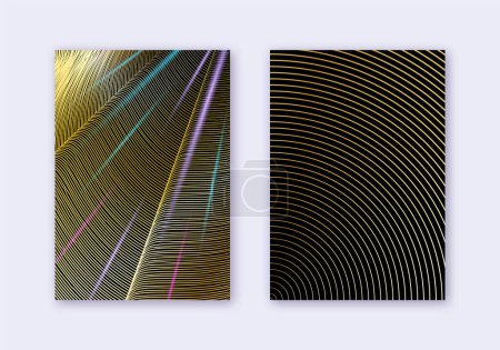Cover design template set. Abstract lines modern brochure layout. Gold vibrant halftone gradients on black background. Unequaled brochure, catalog, poster, book etc.