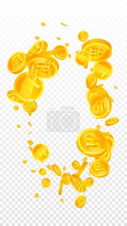 Illustration for Korean won coins falling. Scattered gold WON coins. Korea money. Jackpot wealth or success concept. Vector illustration. - Royalty Free Image